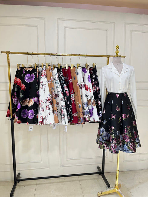 Women Floral Print Flared Skirts